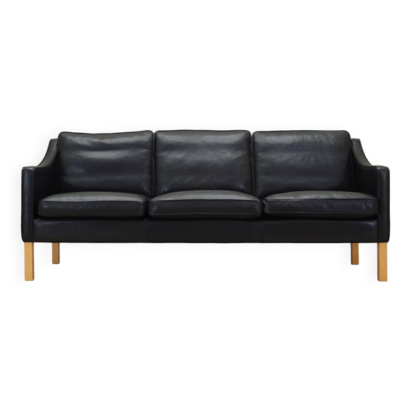 Canapé en cuir noir, design danois, années 1970, fabrication : Hurup Møbelfabrik