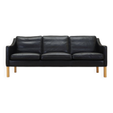 Canapé en cuir noir, design danois, années 1970, fabrication : Hurup Møbelfabrik