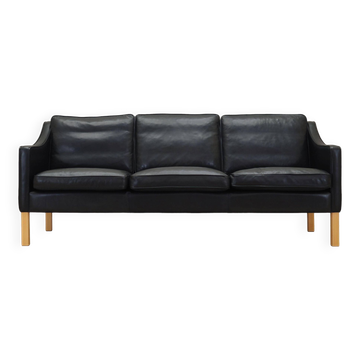 Canapé en cuir noir, design danois, années 1970, fabrication : Hurup Møbelfabrik