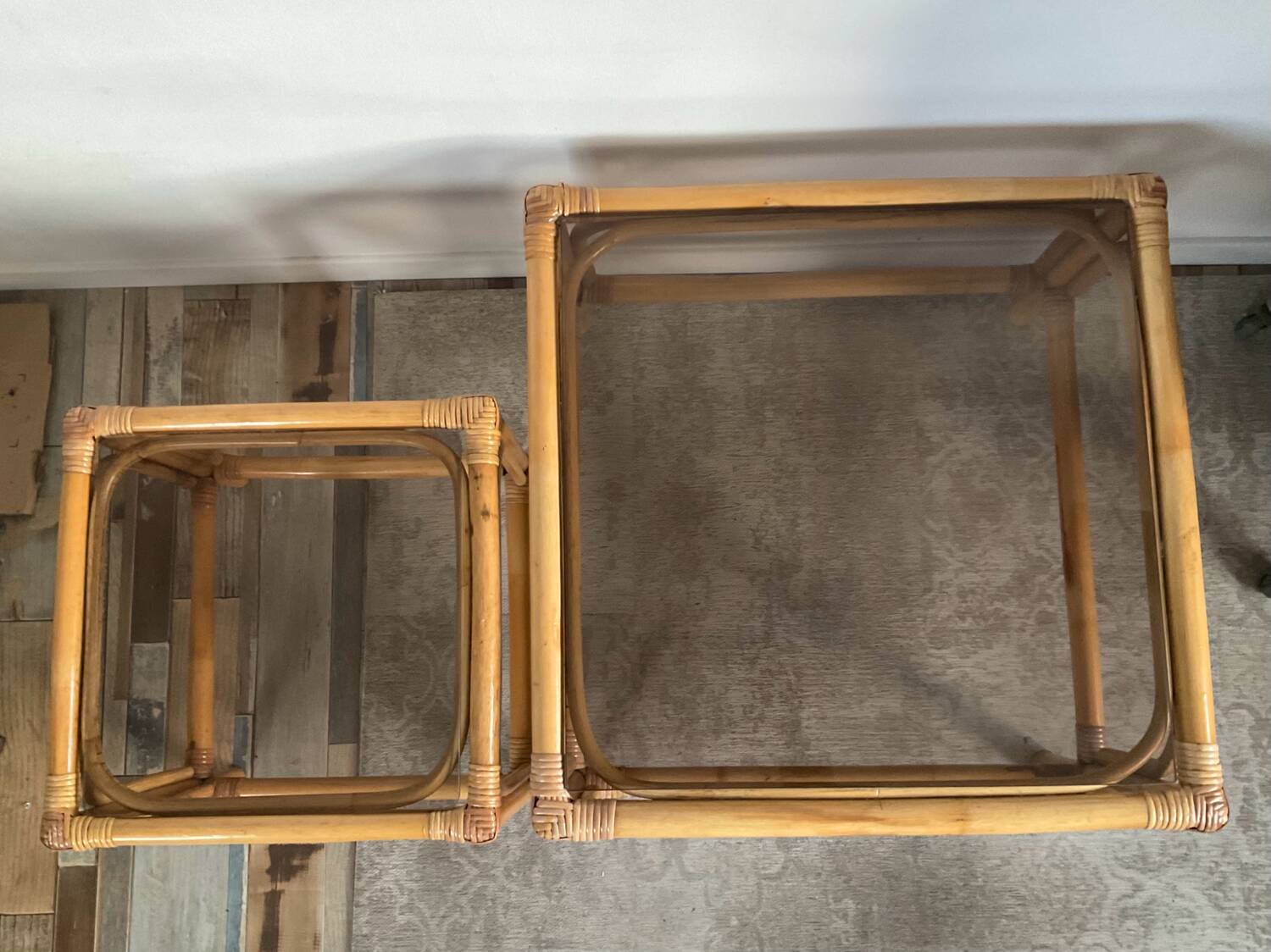 Duo of vintage rattan coffee tables from the 60s-70s