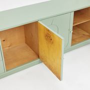 1970s Vintage Sideboard, Pastel Green, Relief, High-Gloss Finish, Chrome