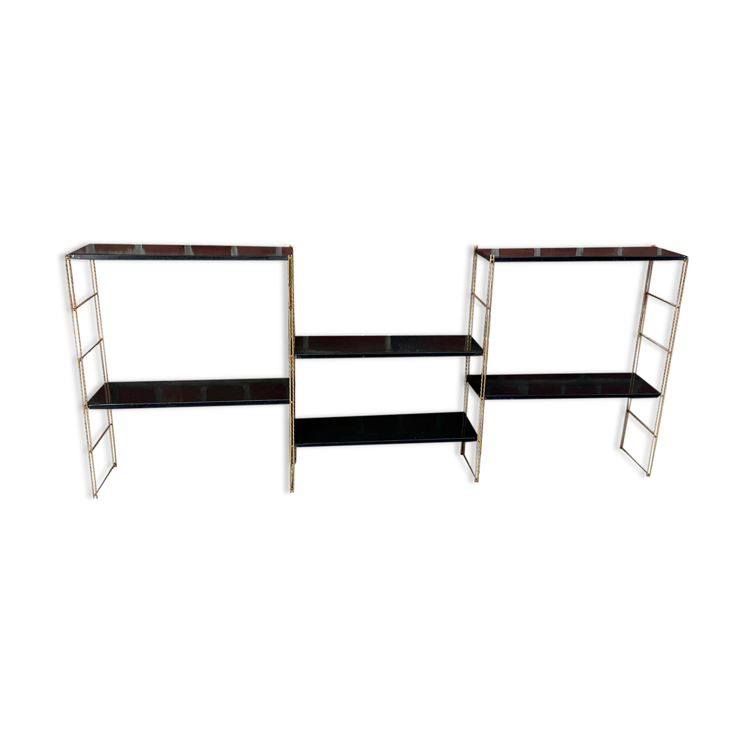 Étagère string en métal noir et doré - vintage 1960