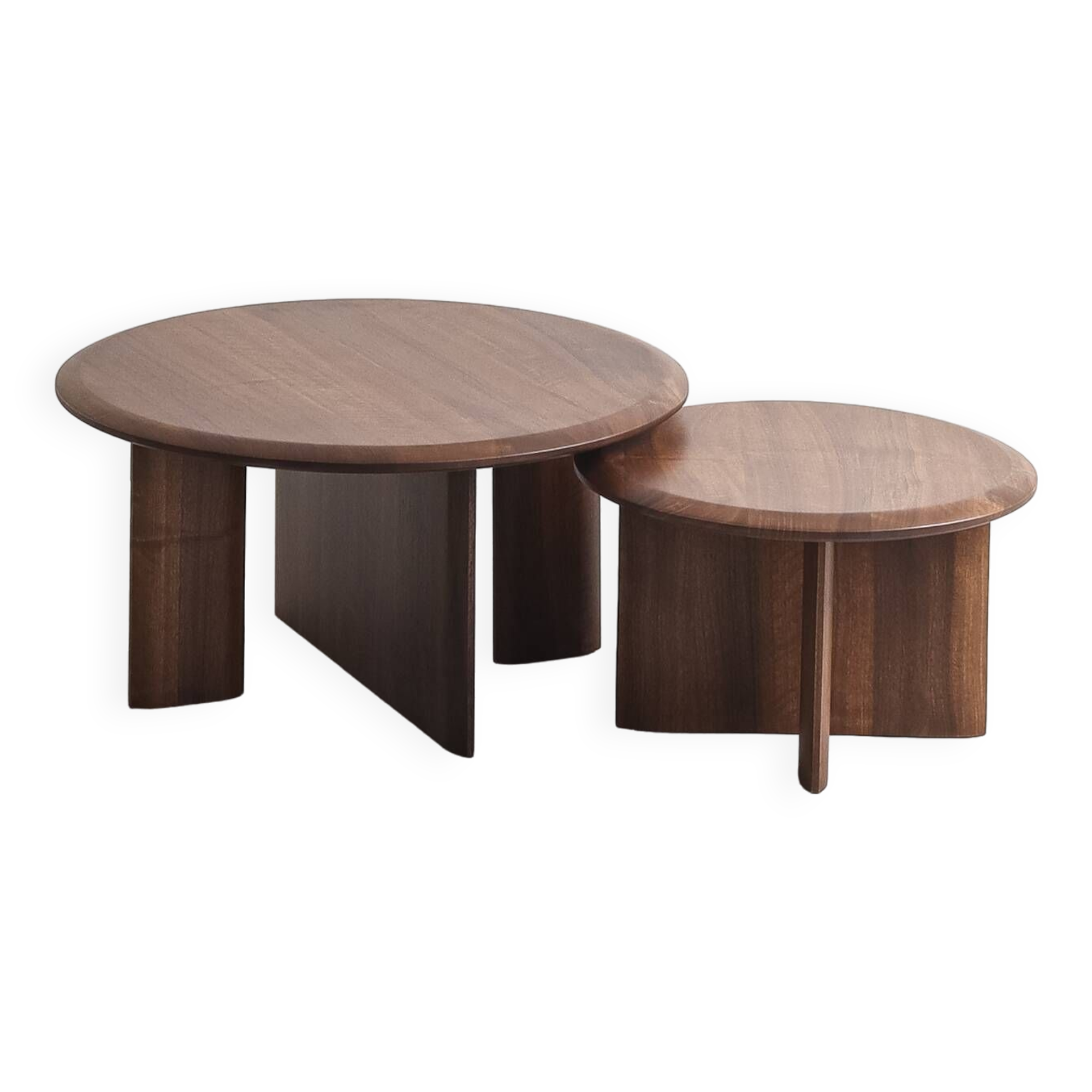 Duo of solid walnut coffee tables with a contemporary design base