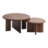 Duo of solid walnut coffee tables with a contemporary design base