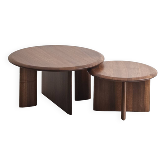 Duo coffee table in solid walnut with a contemporary design base