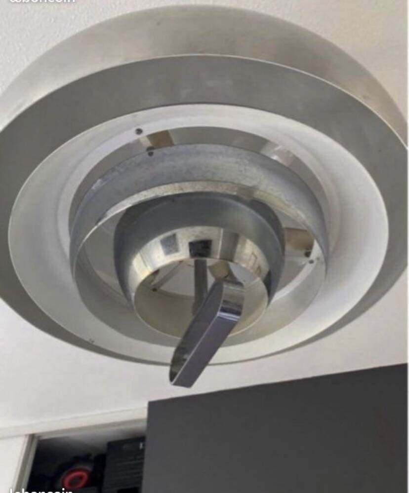 Large Suspension luminaire Space age brushed aluminum chrome design furniture lighting 70