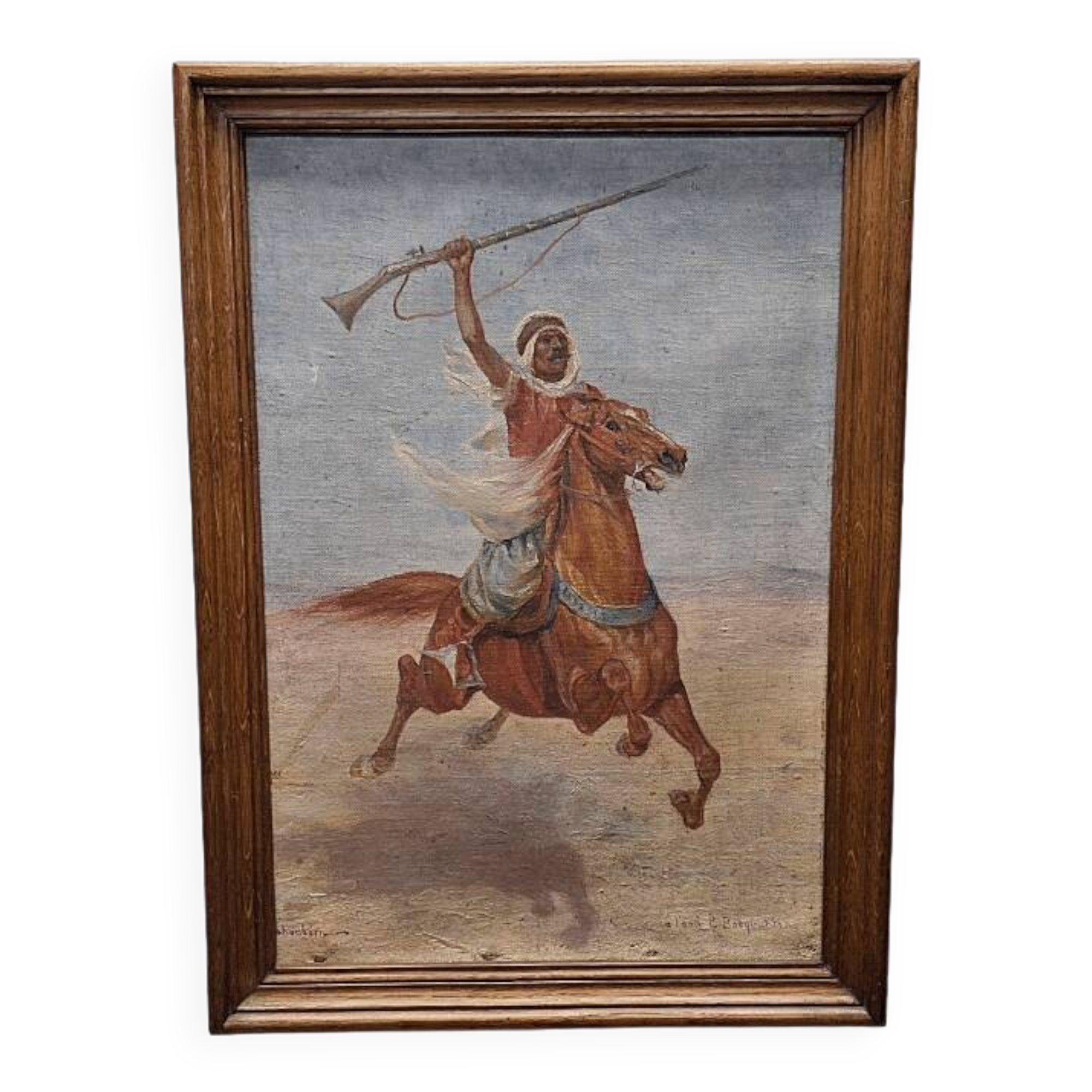 John Lewis Shonborn Peinture avec cavalier arabe, vers 1900