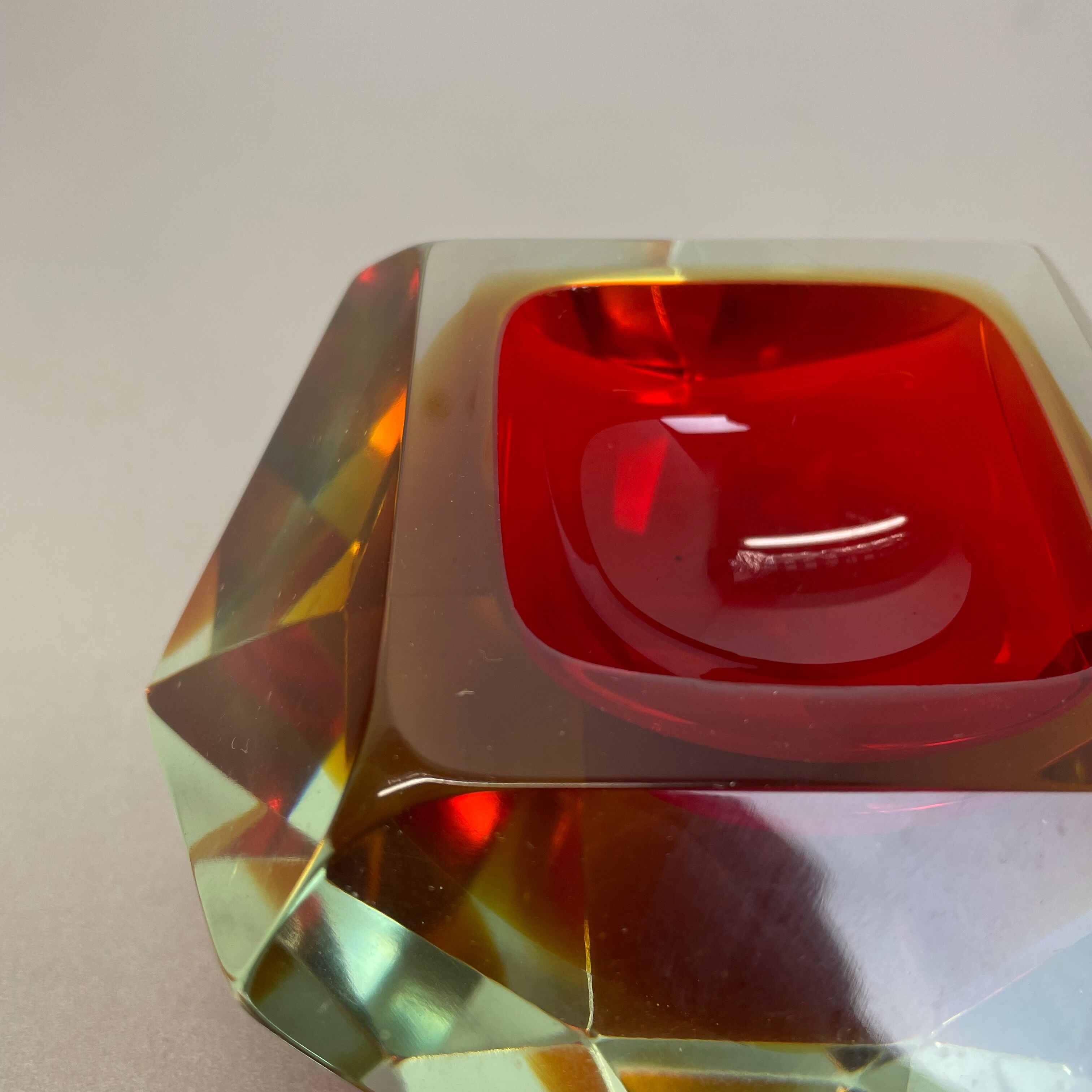 Murano glass sommerso diamond bowl ashtray element by flavio poli, italy, 1970s