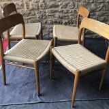 Set of 4 chairs by N.O. Møller solid oak and rope, Denmark, 1960's