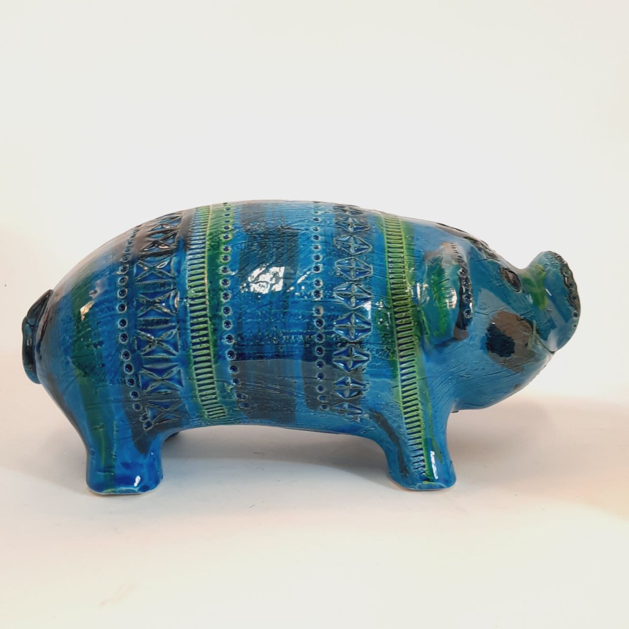 Pig animal statue, vintage, by Aldo Londi for Bitossi, Rimini blue series