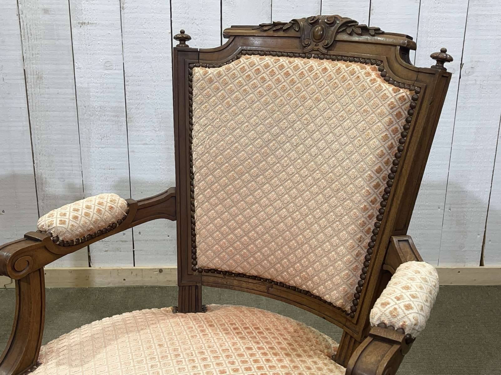 Pair of early 20th century Louis XVI armchairs in walnut