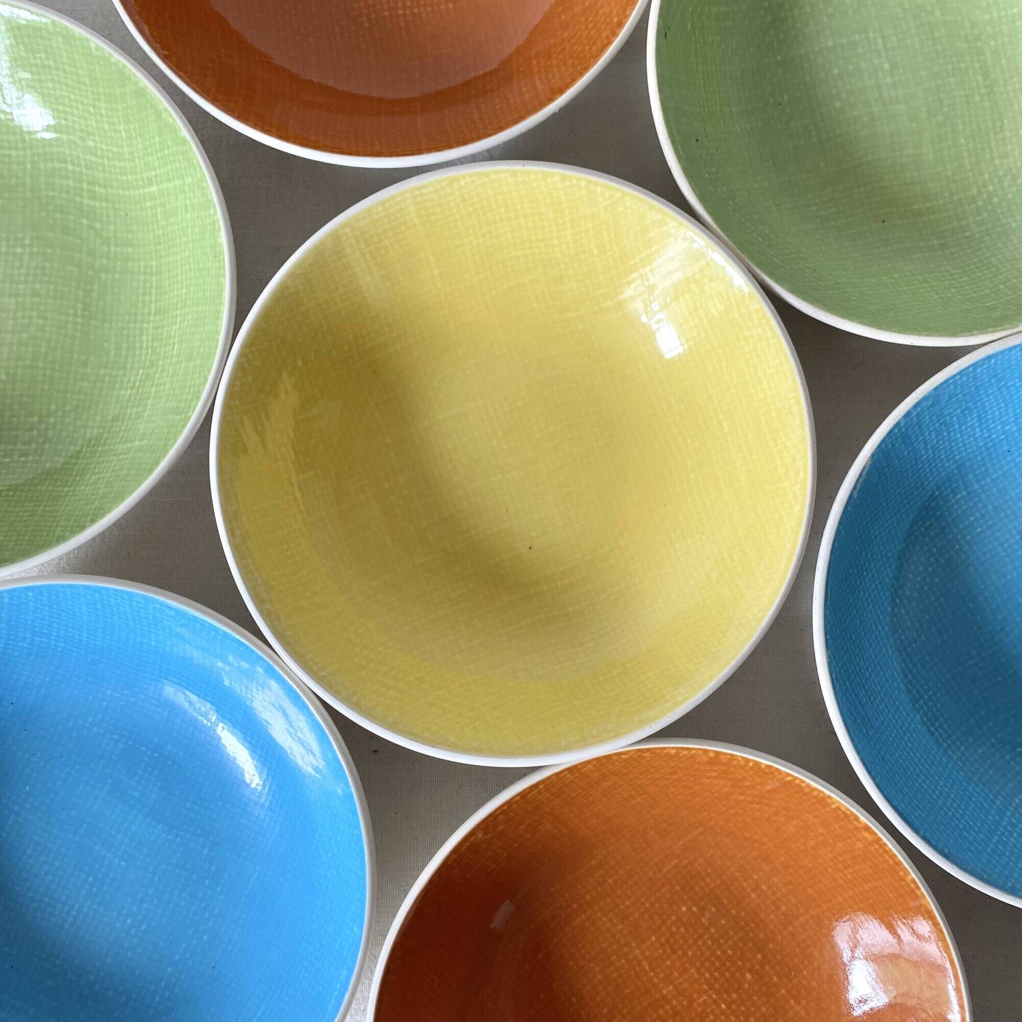 Salins France colored soup plates, Deauville model, 50s-60s