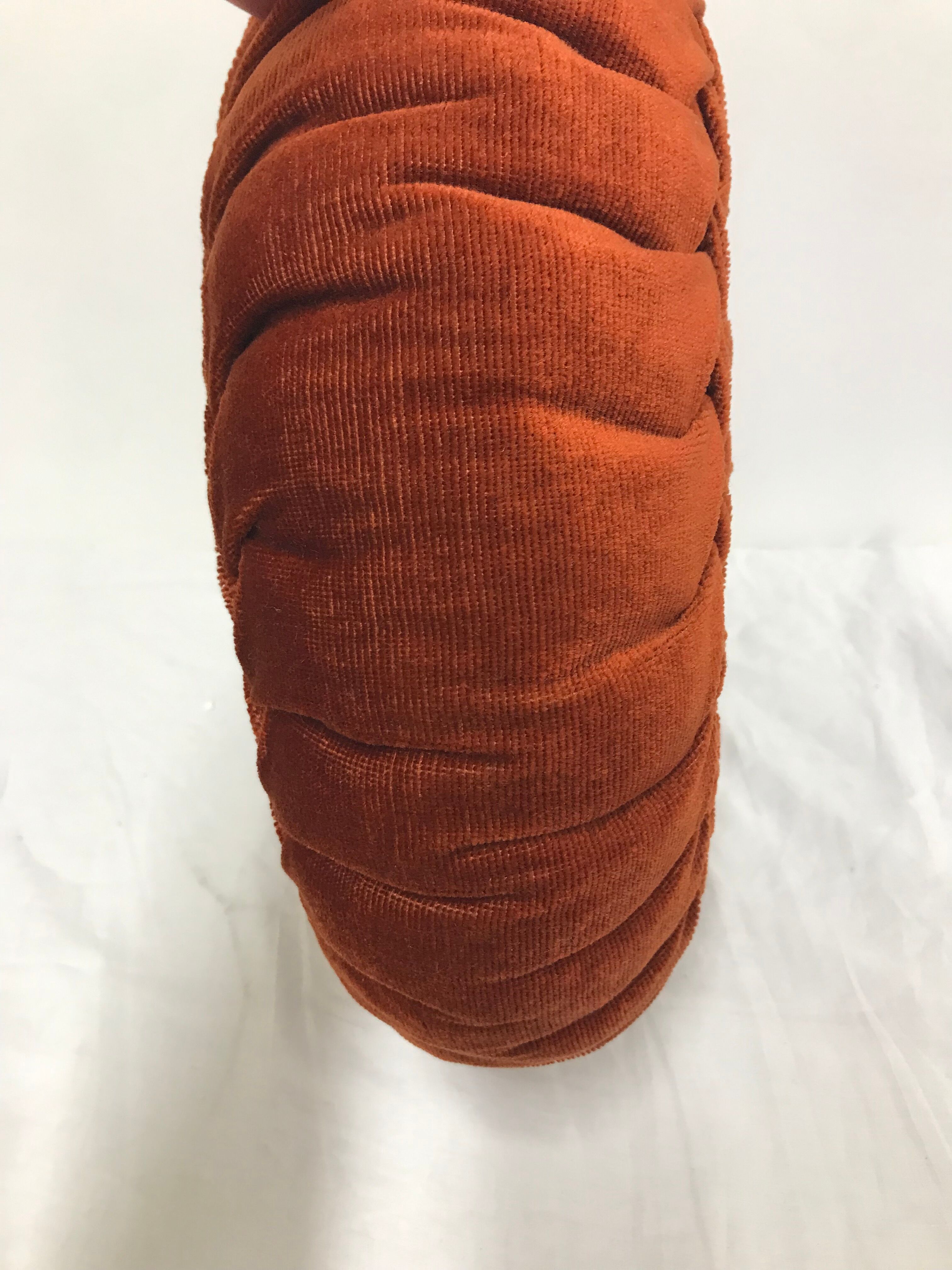 Round pleated cushion in vintage ribside velvet