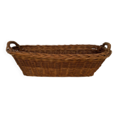Panier à baguettes vintage en osier marron tressé — long et élégant, 55×24×17 cm