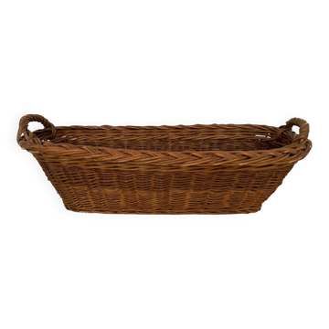 Vintage woven brown wicker baguette basket — long and elegant, 55×24×17 cm