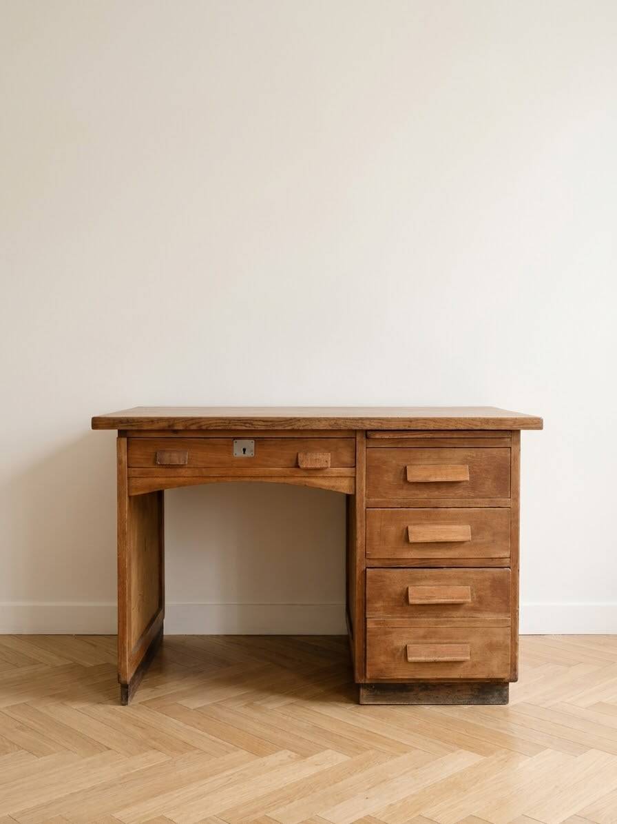 Vintage 1950s solid wood desk