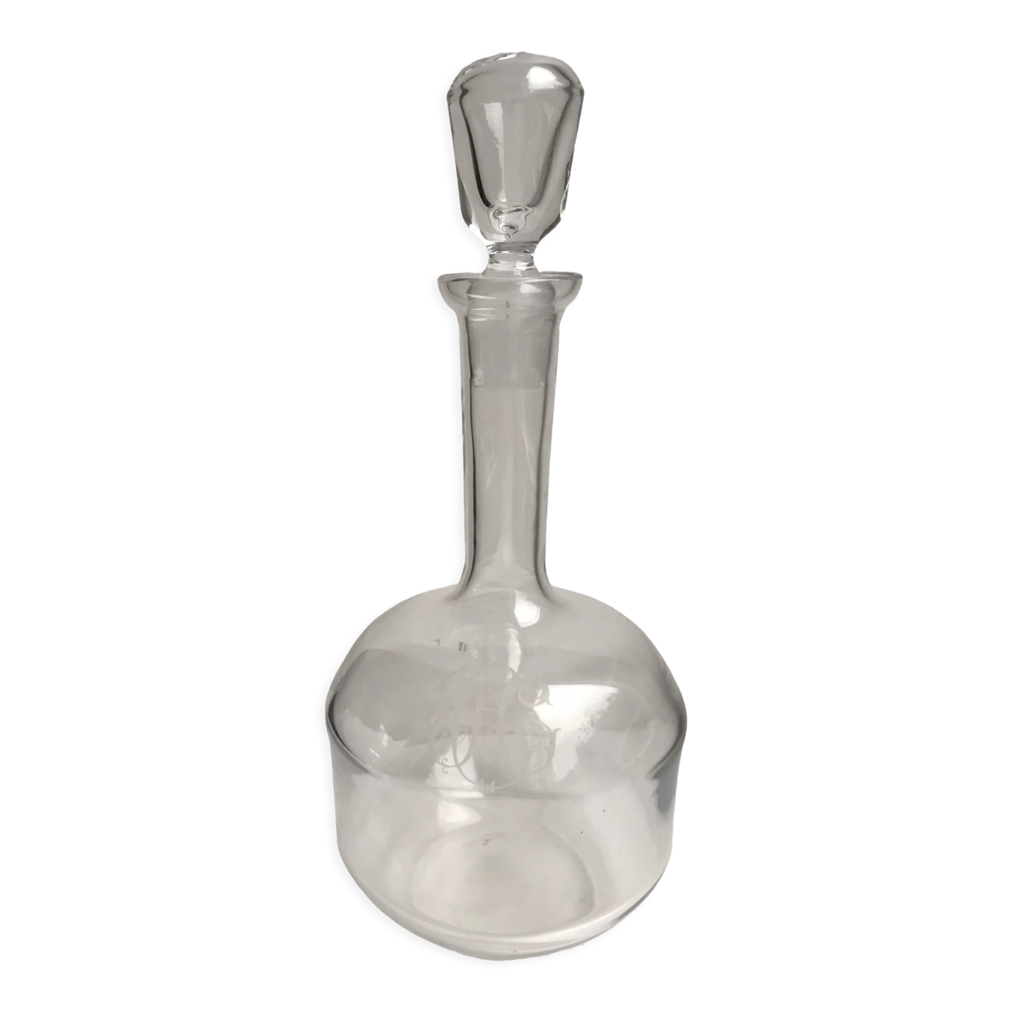 old crystal decanter monogram "H" early twentieth century