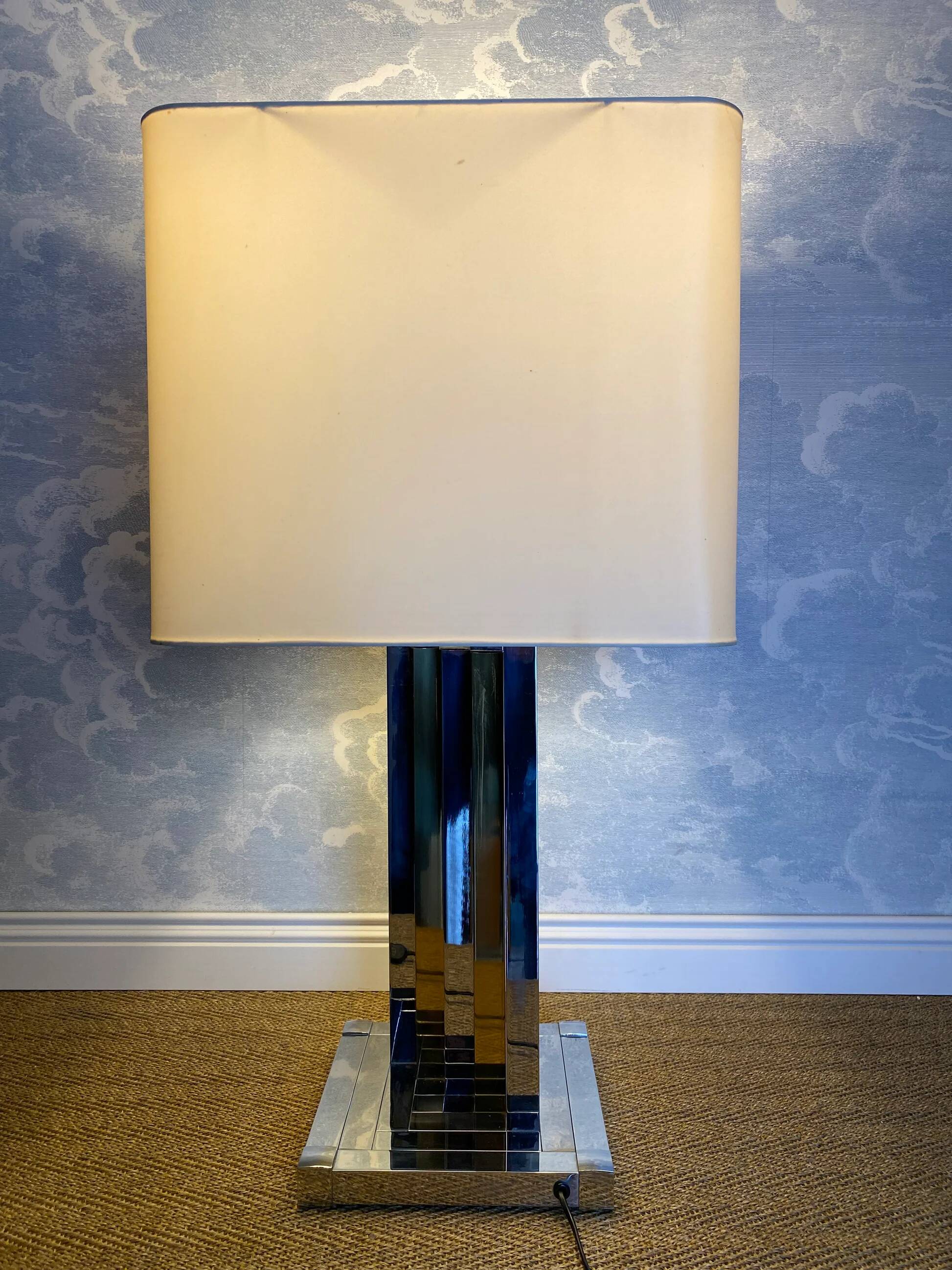 large table lamp in brass and chrome "Skyscraper" by B D Lumica in the style of Willy Rizzo, Spain, 1970s.