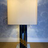 large table lamp in brass and chrome "Skyscraper" by B D Lumica in the style of Willy Rizzo, Spain, 1970s.