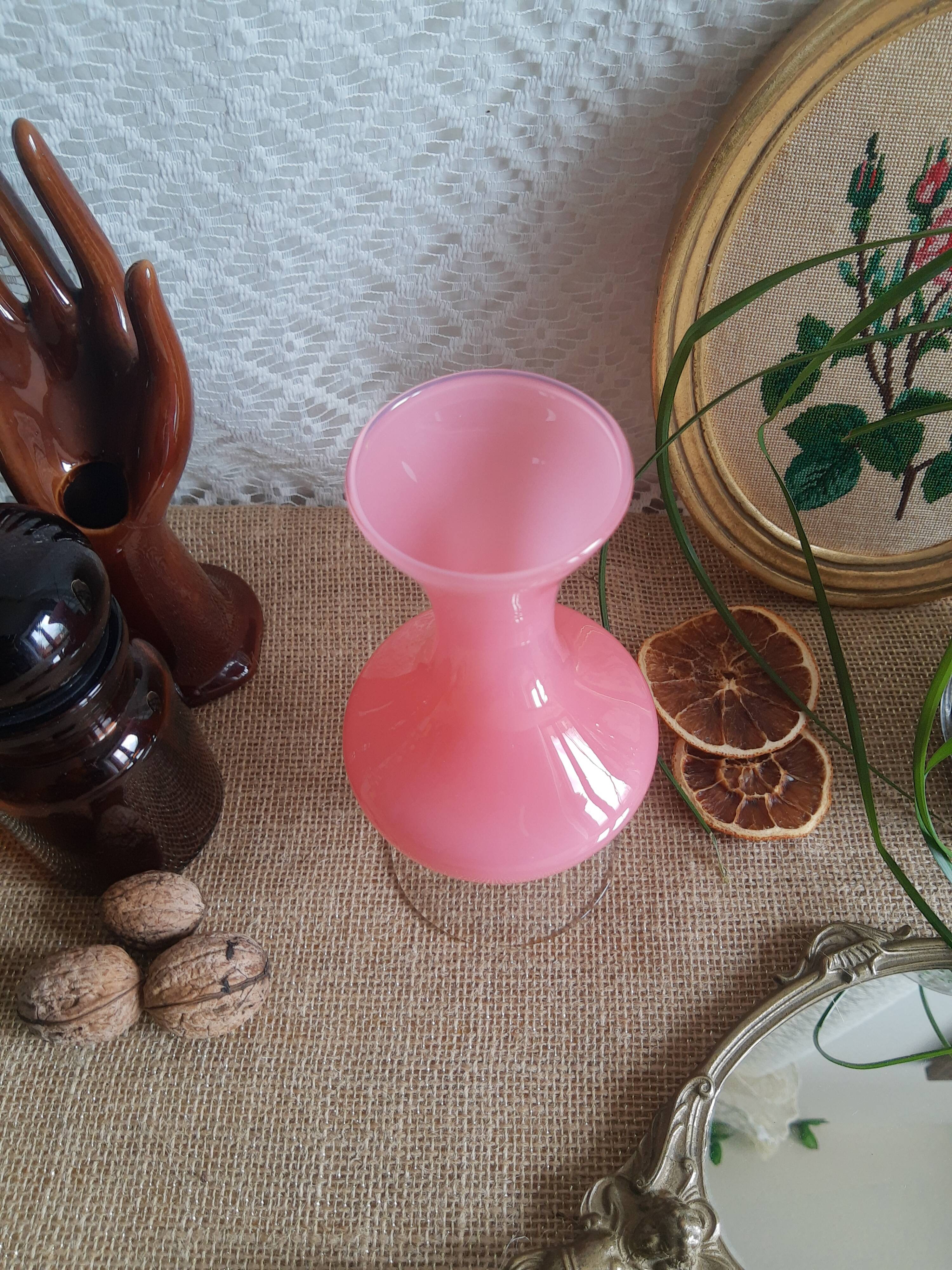 Pink opaline soliflore vase and vintage transparent foot
