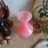 Pink opaline soliflore vase and vintage transparent foot