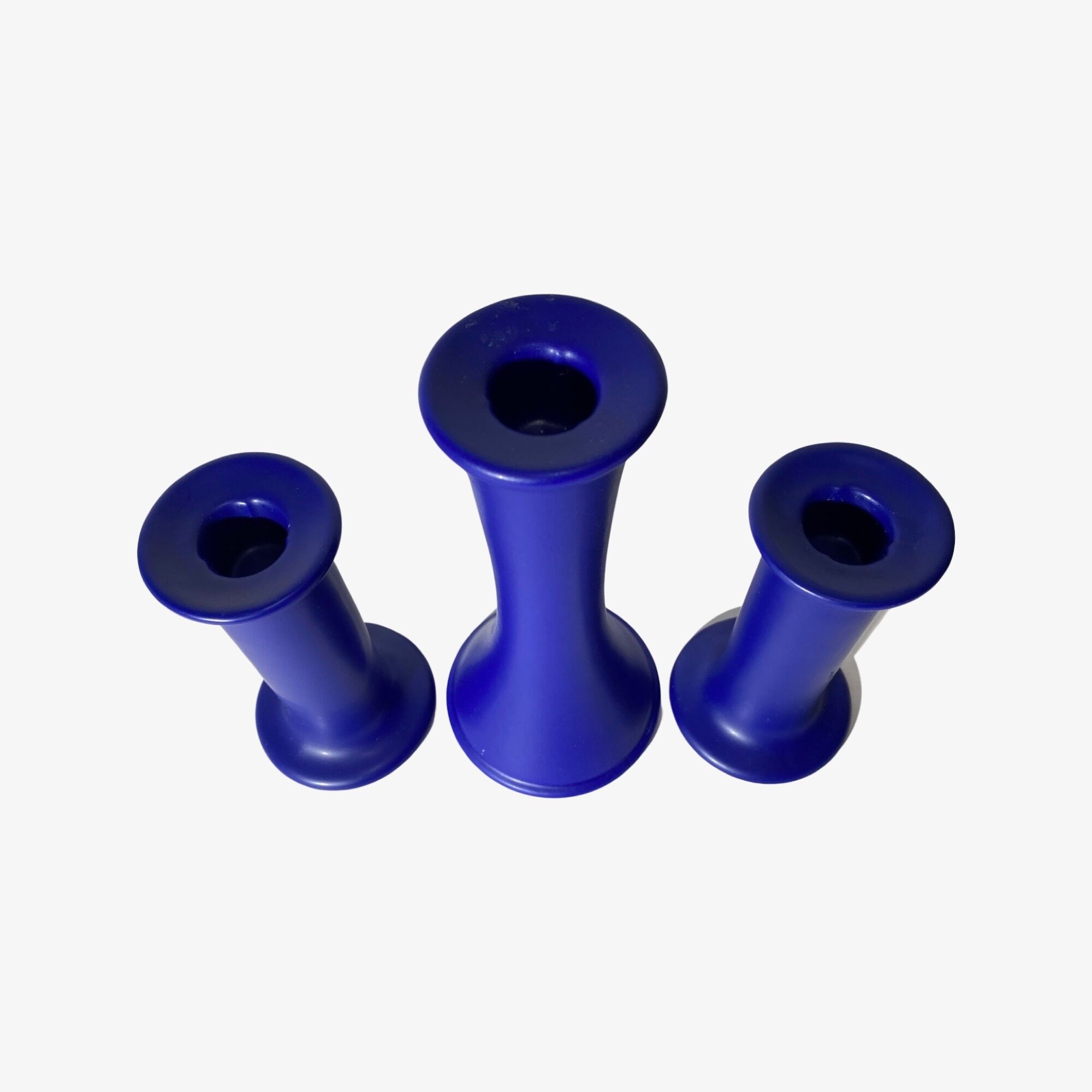 3 Vintage Candlestick Holders - Set of 3 Ceramic Candle Holders BLUE | Mid-Century Design by ODENSE
