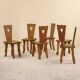 Ensemble de 6 chaises en noyer massif, France, 1970's