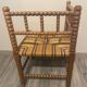 Vintage Art Deco Bobbin Wood and Straw Corner Chair, 1930s