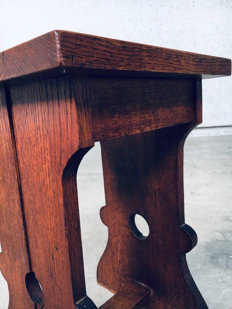 Amsterdam School Design Oak Handle Stool, Netherlands, 1920s