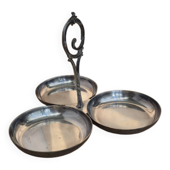 Plat de service tripartite argenté – Style Art Nouveau – poinçon R*M 15