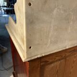 Antique wood and marble kitchen sideboard with carved backsplash