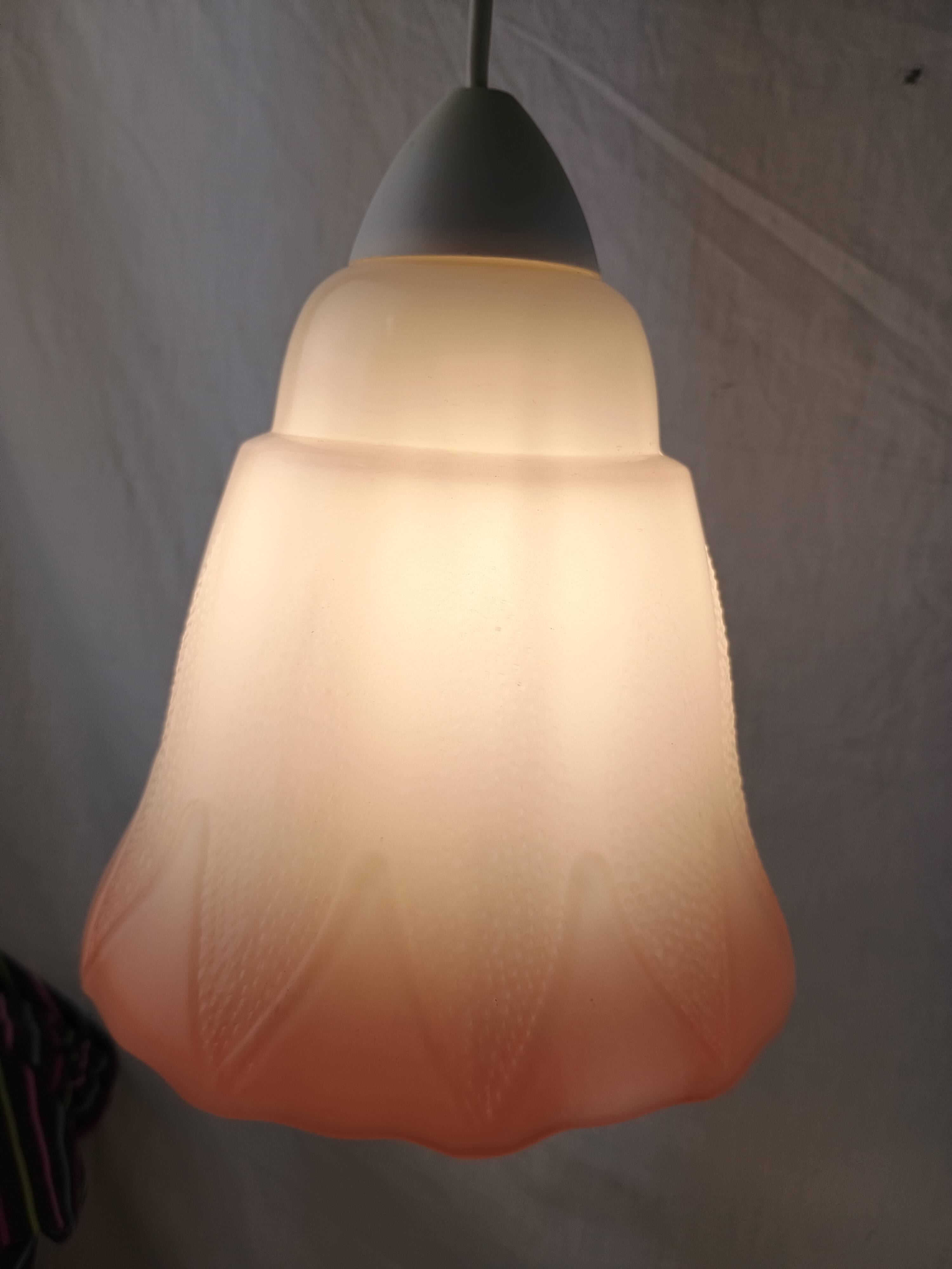 Mid-century white and pink glass suspension French vintage 1950