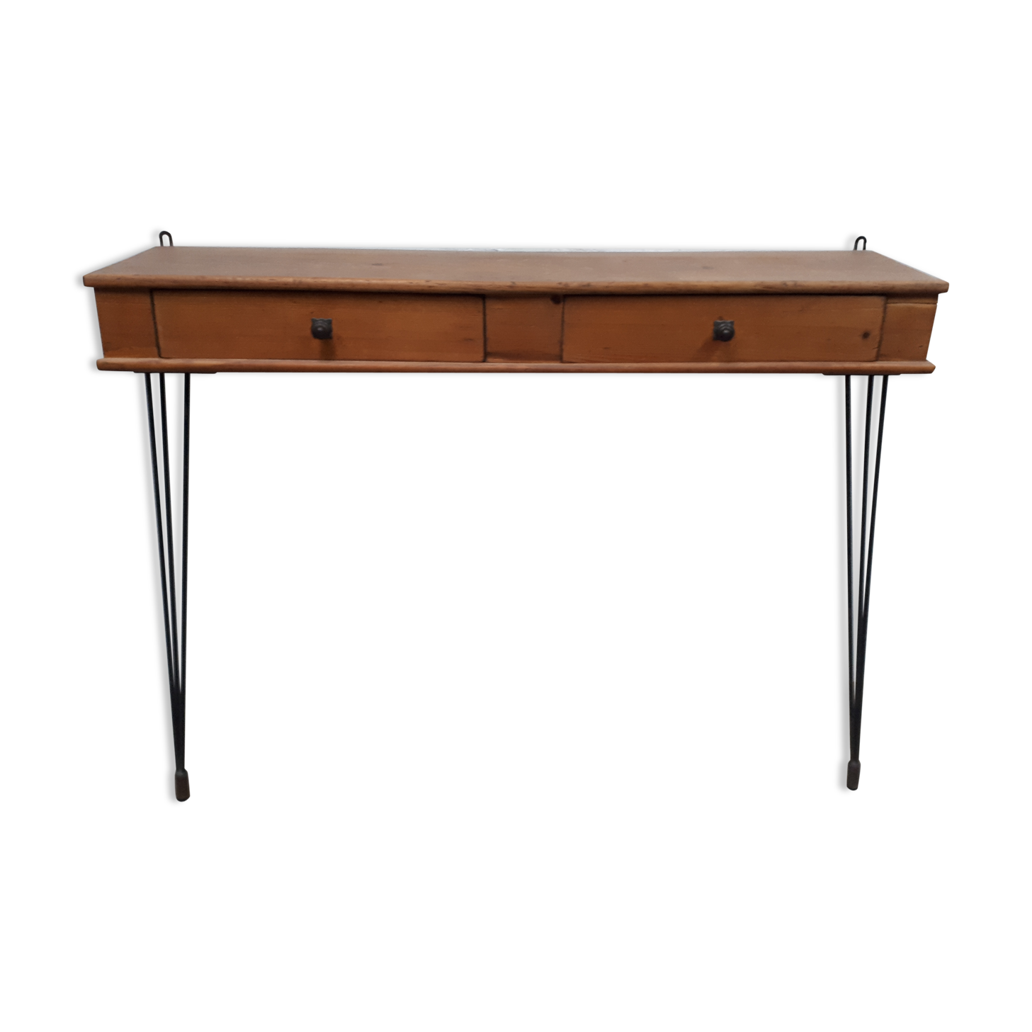 Console bois pieds métal 2 tiroirs