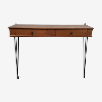 Console wood feet metal 2 drawers