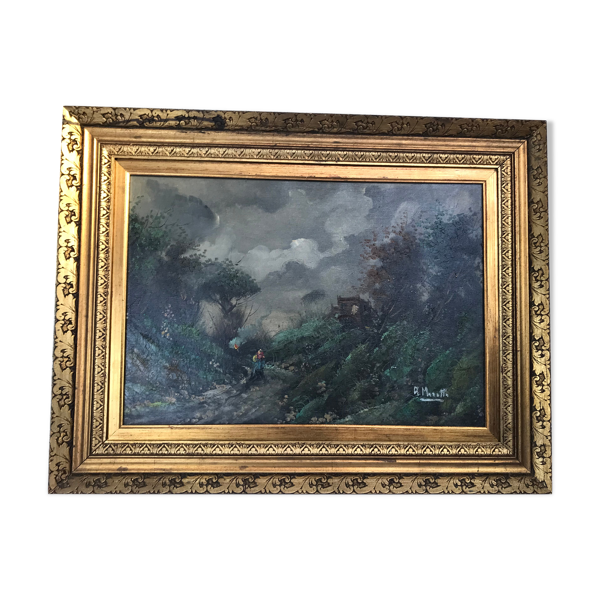Ancien tableau peinture l huile art paysage montagne Ancien tableau peinture l huile art paysage montagne