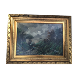 Old painting oil painting art landscape mountain forests alps marette