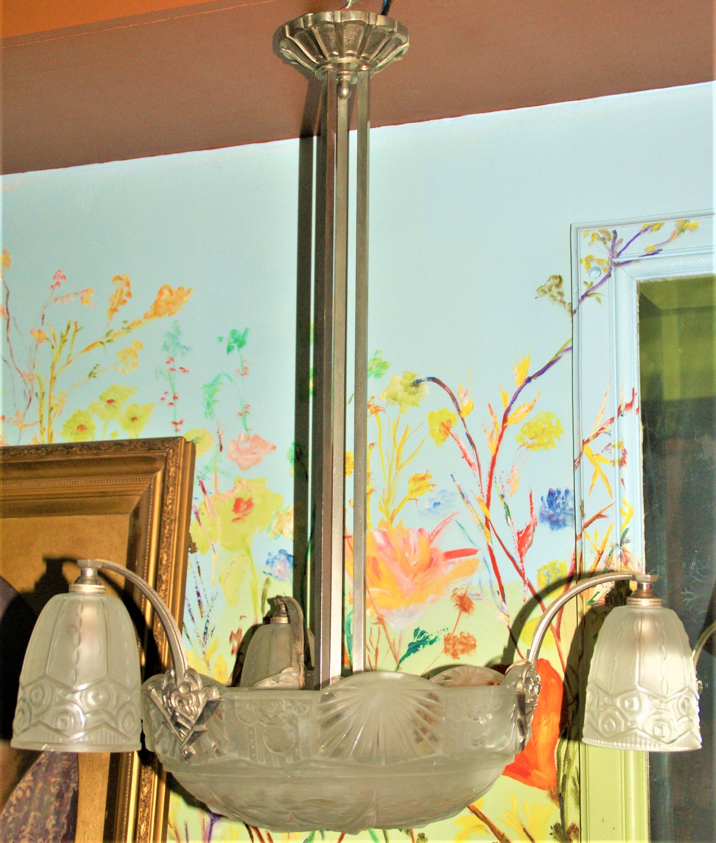 Art Deco frosted glass chandelier by the Muller brothers