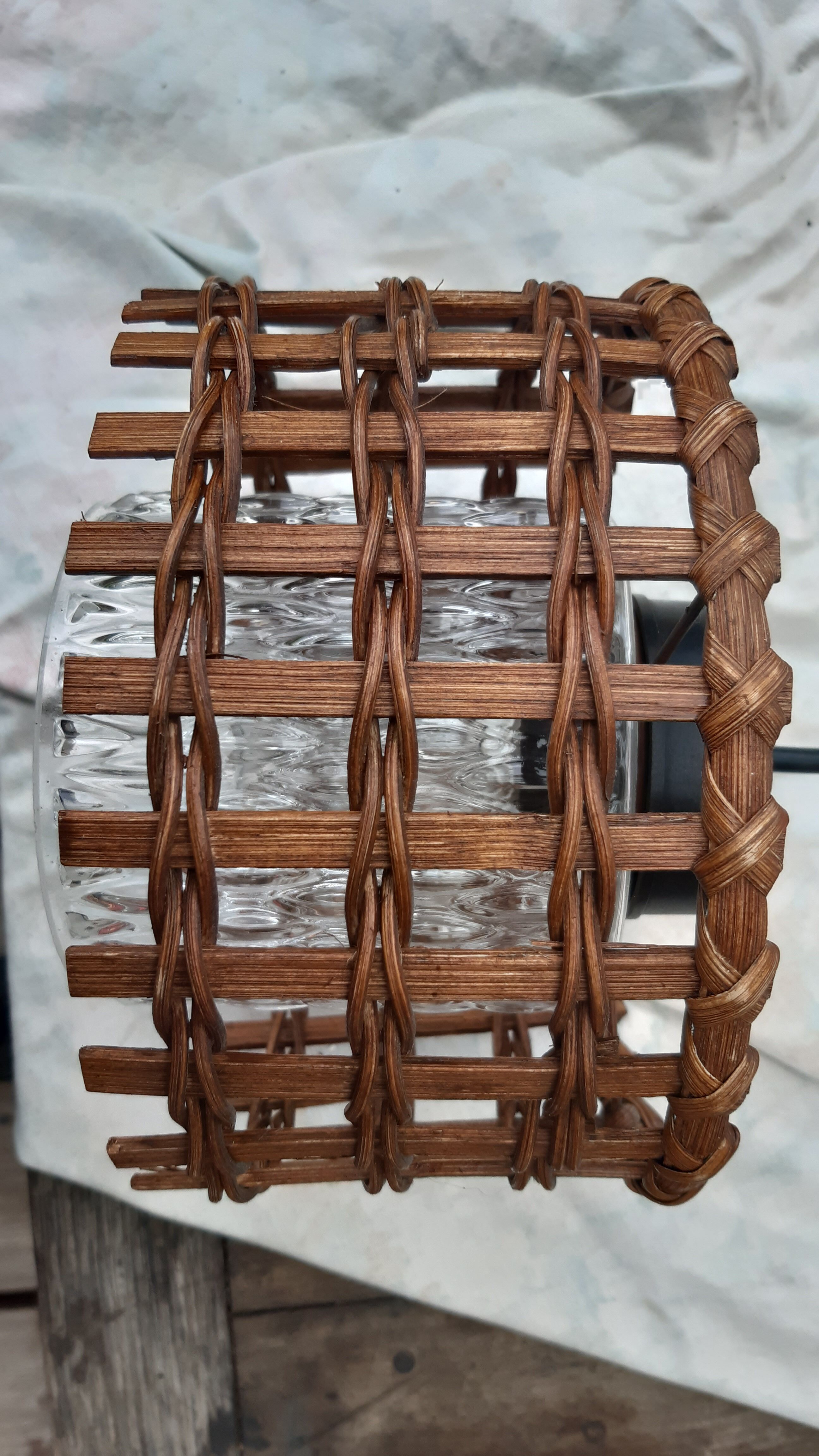 Chiseled glass and wicker suspension 1970