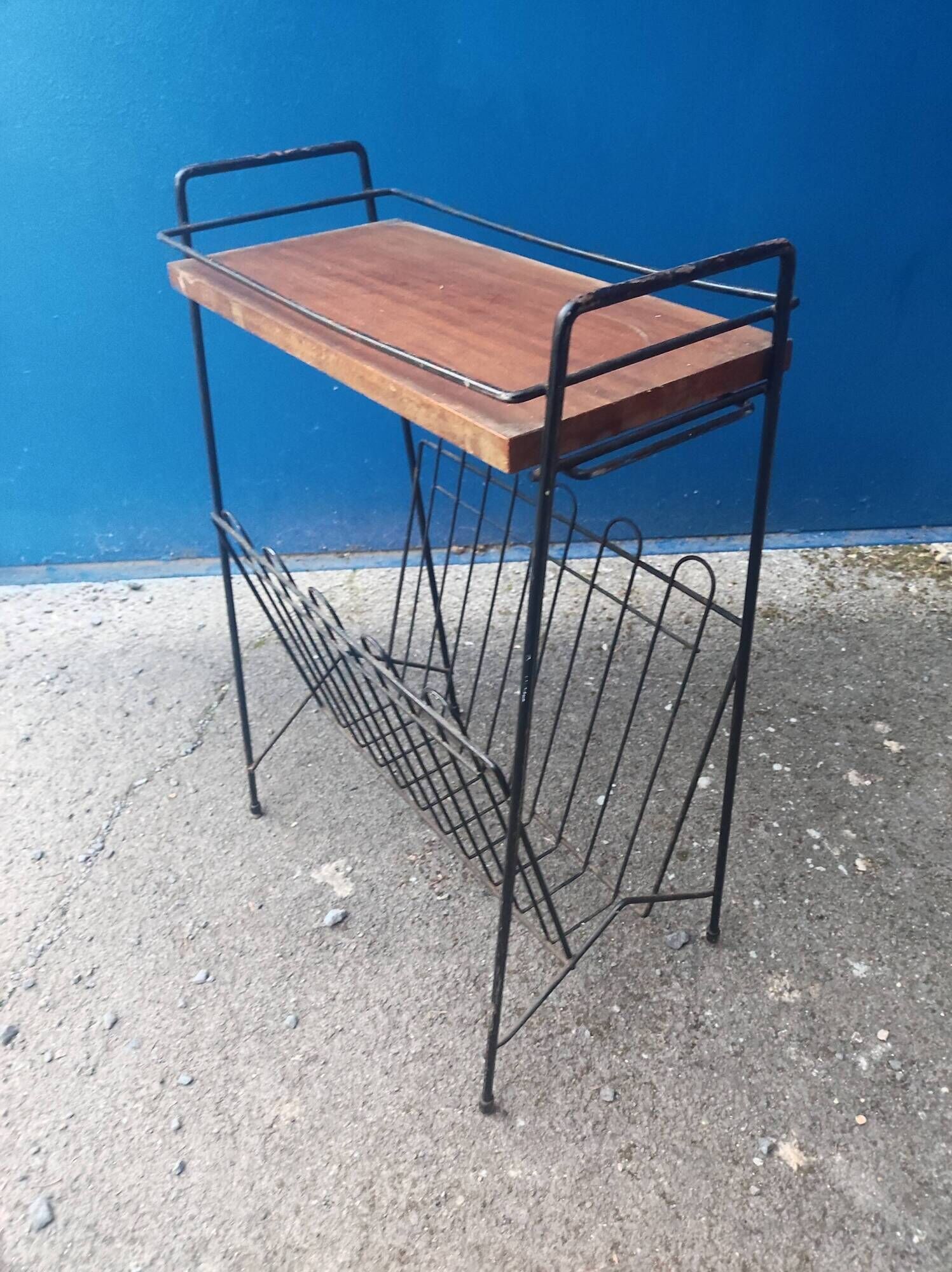 Door magazines side table steel file and wood vintage Scandinavian design