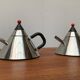 Postmodern Japanese kettle in stainless steel, set of 2