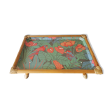 Folding tray parrots and flowers fiber and rattan