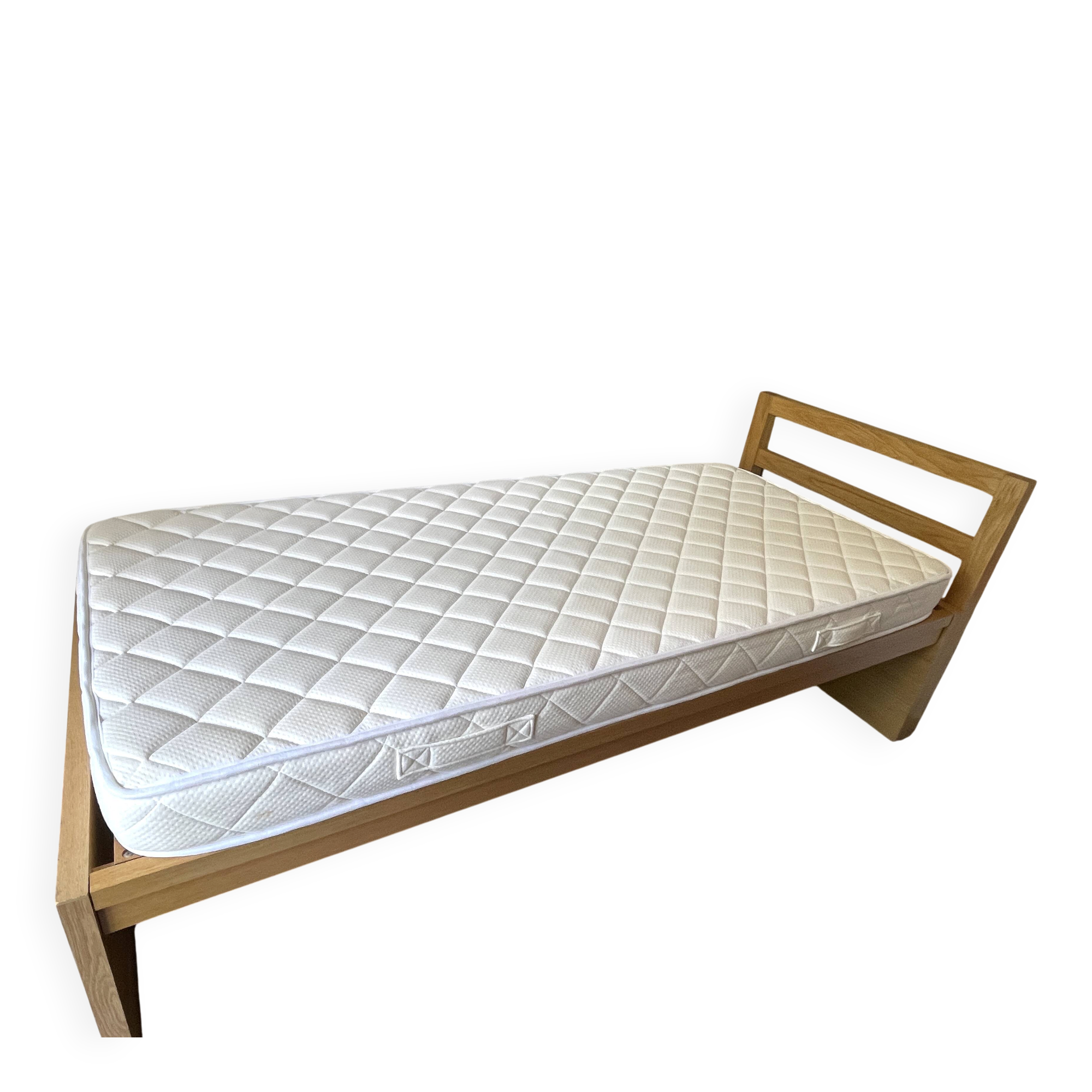 Lit simple 90x200 cm chêne massif, habitat (modèle adams) + matelas confort