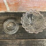 Antique glass candy dish, sugar bowl, footed, vintage molded glass