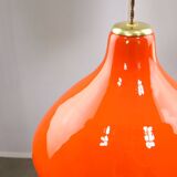 Mid-Century Italian Orange Glass and Brass Pendant Lamp