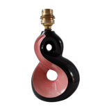 Lamp foot in pink and black ceramic design Vallauris 70s