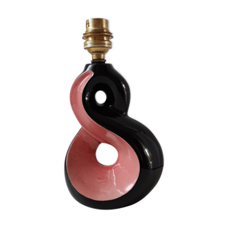 Pied de lampe en céramique rose et noire design Vallauris années 70