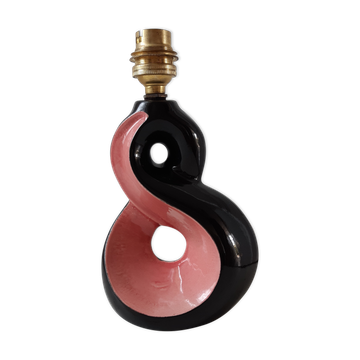 Pied de lampe en céramique rose et noire design Vallauris années 70