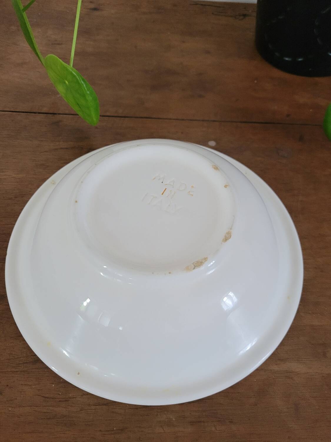 Black speckled soup plate