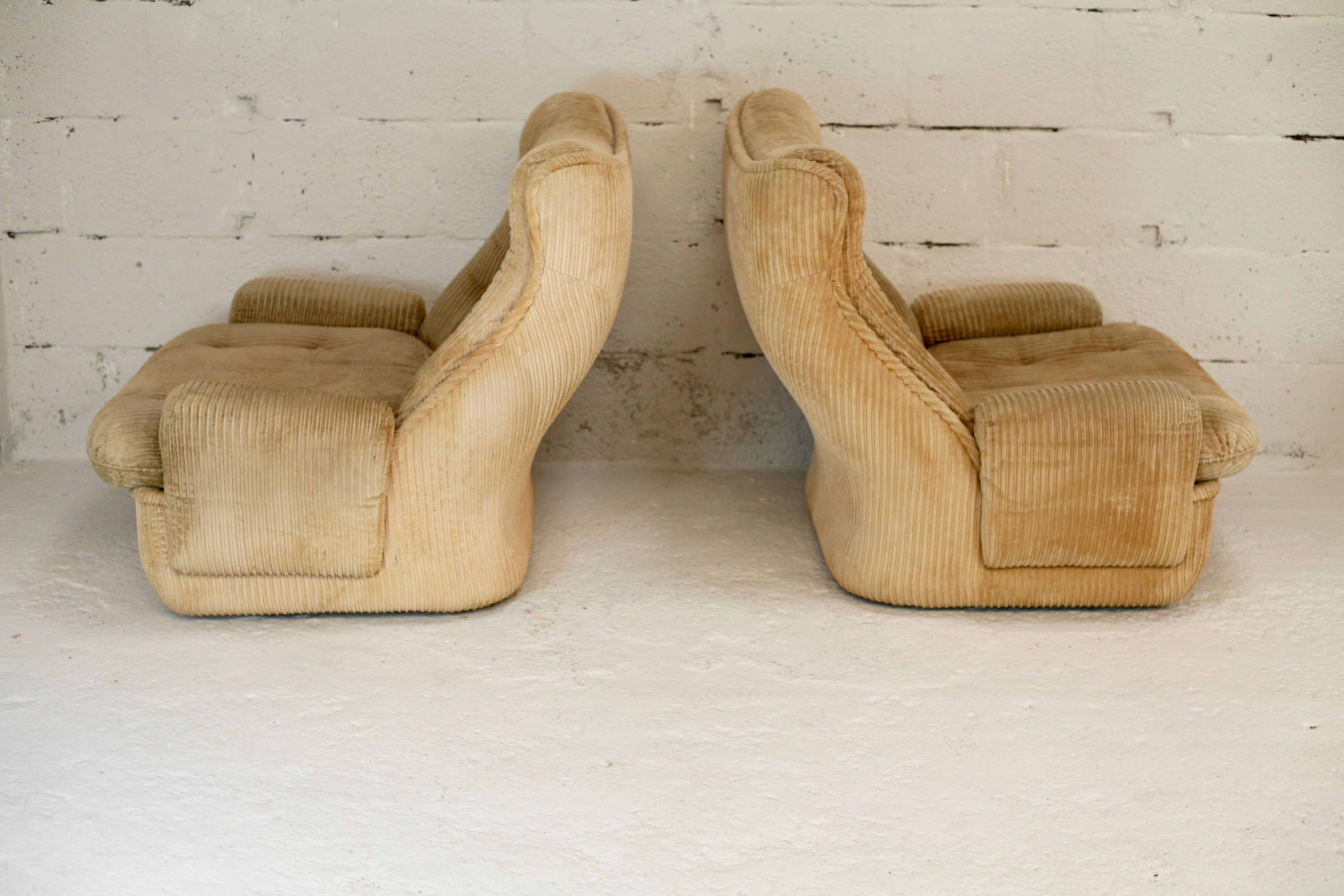 Pair of armchairs by michel cadestin, airborne edition, fiberglass and beige velvet, circa 1970