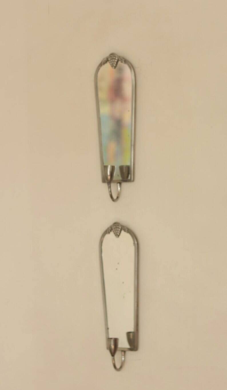 Pair of Mid Century Swedish Pewter Sconces with Mirror